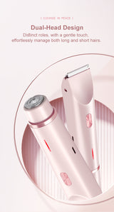 2-in-1 Electric Lady Shaver & Bikini Trimmer Dual Head Waterproof Wet & Dry Body Hair Remover Cordless Razor for Face Legs Underarms Purple - Front View