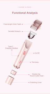 2-in-1 Electric Lady Shaver & Bikini Trimmer Dual Head Waterproof Wet & Dry Body Hair Remover Cordless Razor for Face Legs Underarms White