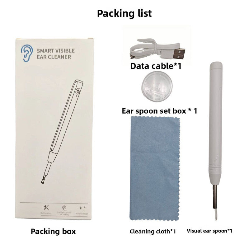 Smart Visual Ear Wax Removal Tool with HD Camera WiFi Wireless Otoscope Ear Cleaner 3.5mm Ultra Slim Lens for iPhone Android White