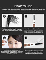 Heated Eyelash Curler Rechargeable Electric Lash Curler with LCD Display 2 Temperature Modes Fast Heating Long Lasting Natural Curl Tool Black