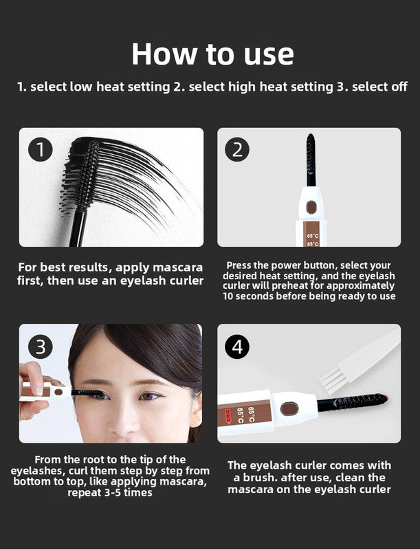 Heated Eyelash Curler Rechargeable Electric Lash Curler with LCD Display 2 Temperature Modes Fast Heating Long Lasting Natural Curl Tool Black