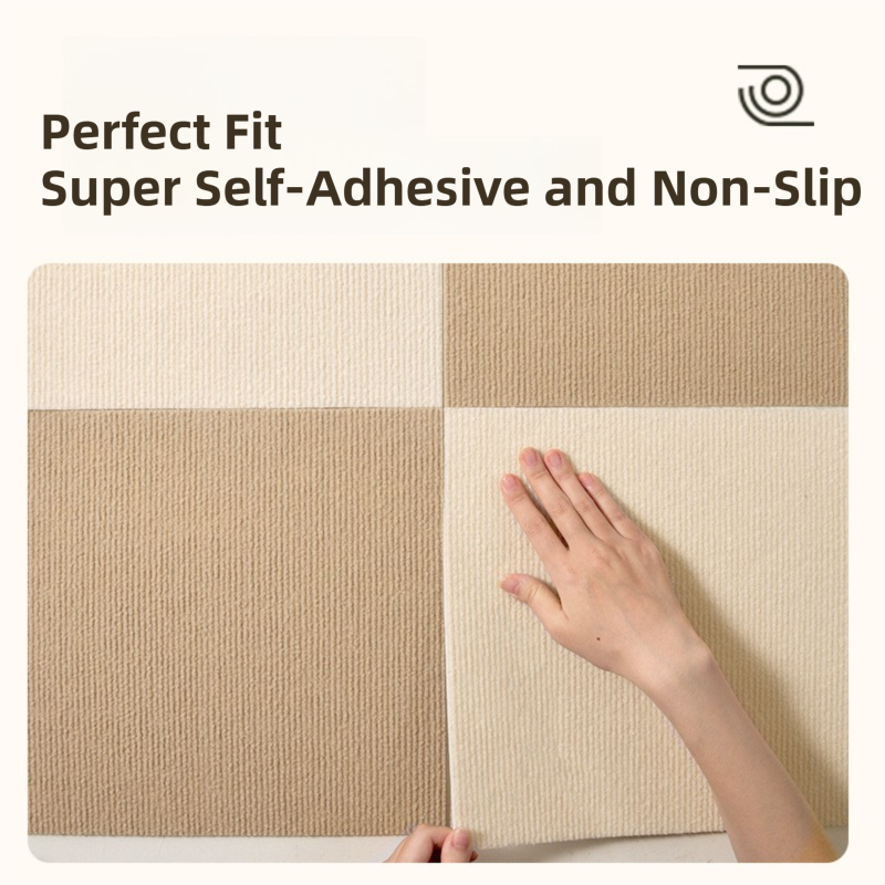 8 x Khaki & 8 x Off-White Durable & Soft Self-Adhesive Carpet Tiles(30x30cm) - Interlocking Non-Slip Square Floor Mat for Bedroom, Office & Living Room
