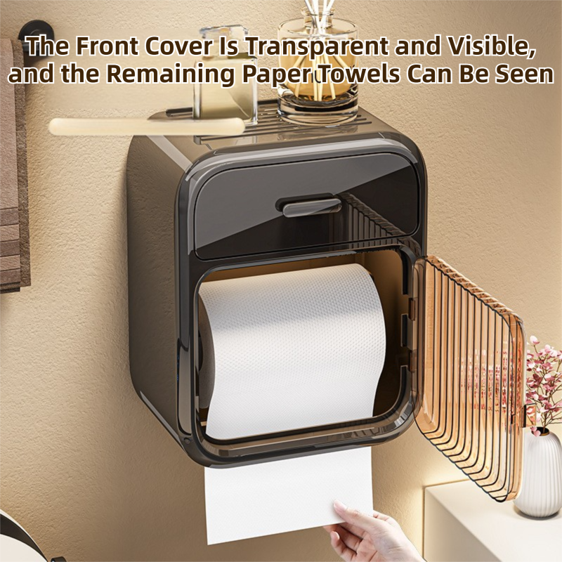 Latte No-Drill Wall Mounted Toilet Paper Holder with Storage Shelf and Drawer - Waterproof Bathroom Tissue Dispenser for Roll & Face Tissue