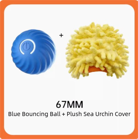Blue Interactive Gravity Bouncing Dog Toy Ball(67MM) - Smart Automatic Teasing Pet Toy, Durable TPR with Yellow Sea Urchin Cover