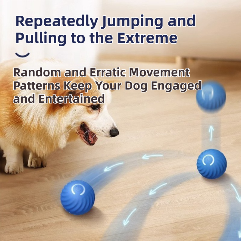 Blue Interactive Gravity Bouncing Dog Toy Ball(67MM) - Smart Automatic Teasing Pet Toy, Durable TPR with Yellow Sea Urchin Cover