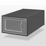 2-Pack Black Clear Stackable Shoe Storage Organizer Boxes - Durable Plastic Sneaker Display and Closet Storage Containers with Magnetic Drop Front