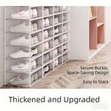 2-Pack White Clear Stackable Shoe Storage Organizer Boxes - Durable Plastic Sneaker Display and Closet Storage Containers with Magnetic Drop Front - Front View