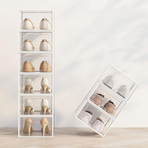2-Pack White Clear Stackable Shoe Storage Organizer Boxes - Durable Plastic Sneaker Display and Closet Storage Containers with Magnetic Drop Front