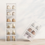 2-Pack White Clear Stackable Shoe Storage Organizer Boxes - Durable Plastic Sneaker Display and Closet Storage Containers with Magnetic Drop Front - Side View
