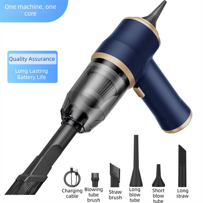 4-in1 Blue Wireless Compact Handheld Car Vacuum Cleaner & Air Duster  with 5 Nozzles/Brushes- 5300 Pa High Power Blower/Suction Tool for Auto, Home & Office