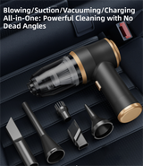 4-in1 Blue Wireless Compact Handheld Car Vacuum Cleaner & Air Duster  with 5 Nozzles/Brushes- 5300 Pa High Power Blower/Suction Tool for Auto, Home & Office