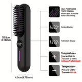 S01 White Cordless Hair Straightener Brush - 2-in-1 Curling & Straightening Tool with LED Power Display and 7-Level Temp Control, Mini Quick Heat Anti-Damage