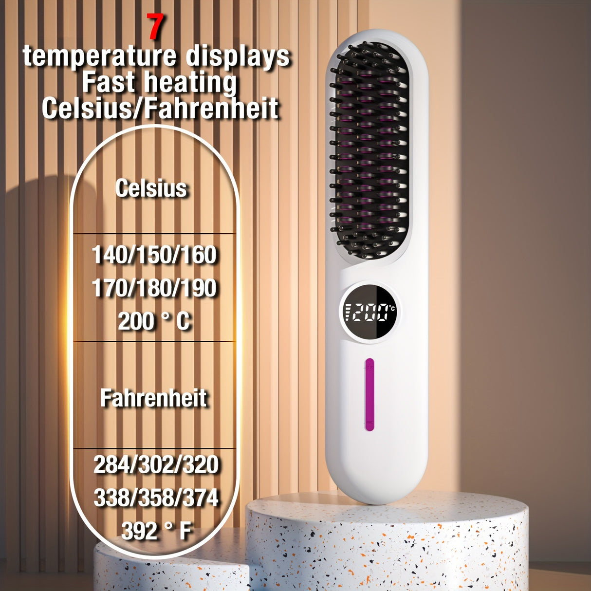 S01 White Cordless Hair Straightener Brush - 2-in-1 Curling & Straightening Tool with LED Power Display and 7-Level Temp Control, Mini Quick Heat Anti-Damage