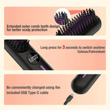 S01 White Cordless Hair Straightener Brush - 2-in-1 Curling & Straightening Tool with LED Power Display and 7-Level Temp Control, Mini Quick Heat Anti-Damage