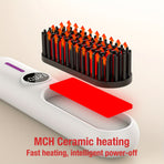 S01 White Cordless Hair Straightener Brush - 2-in-1 Curling & Straightening Tool with LED Power Display and 7-Level Temp Control, Mini Quick Heat Anti-Damage