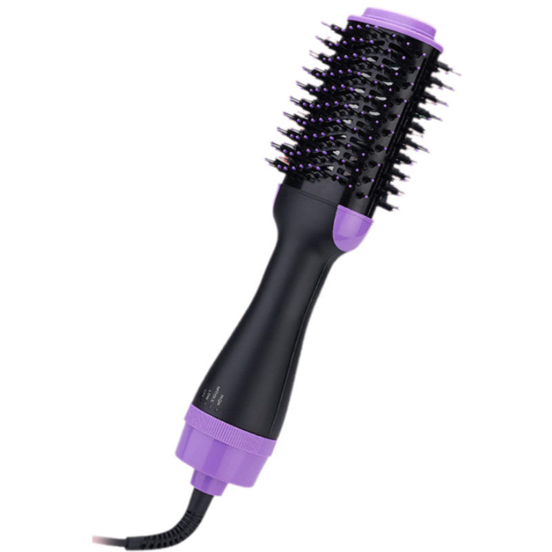 2-in-1 Black-Purple Negative Ion Hot Air Styler Brush - 7-Level Temp & 3-Gear Speed, Fast Drying Blow Dryer & Volumizing Straight/Curling Comb