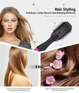 2-in-1 Black-Pink Negative Ion Hot Air Styler Brush - 7-Level Temp & 3-Gear Speed, Fast Drying Blow Dryer & Volumizing Straight/Curling Comb