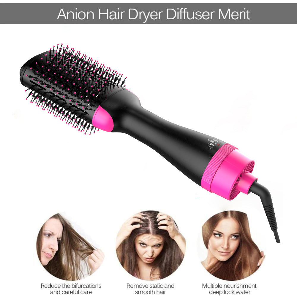 2-in-1 Black-Pink Negative Ion Hot Air Styler Brush - 7-Level Temp & 3-Gear Speed, Fast Drying Blow Dryer & Volumizing Straight/Curling Comb