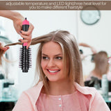 2-in-1 Black-Pink Negative Ion Hot Air Styler Brush - 7-Level Temp & 3-Gear Speed, Fast Drying Blow Dryer & Volumizing Straight/Curling Comb - Rear View