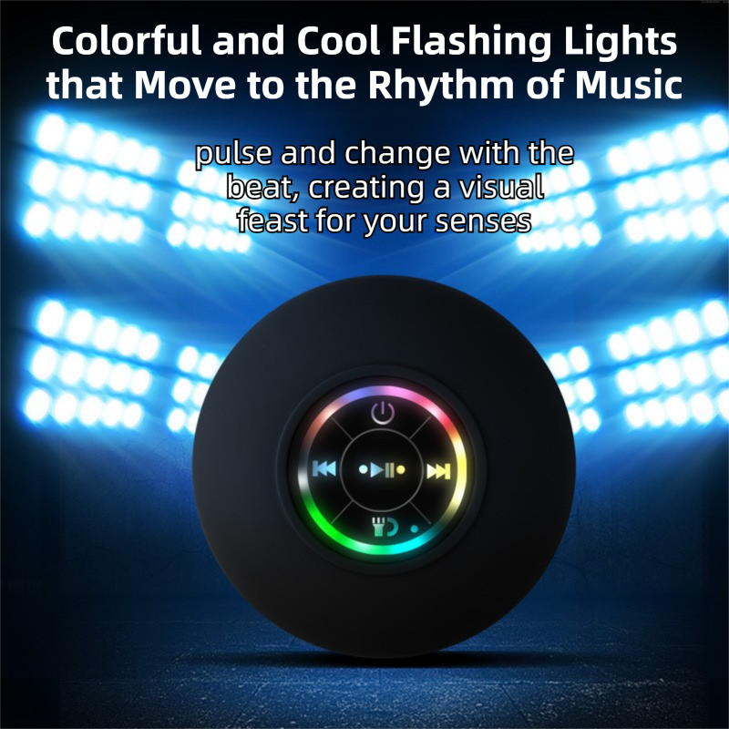 Yellow IPX4 Waterproof Portable Bluetooth Shower Speaker with Suction Cup & LED Light - Multi-Use As Phone Stand, Built-in Mic for Hands-Free Calling