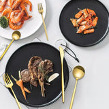 30-Piece Rose Gold Portuguese Style Cutlery Set - Mirror Polished 410 Stainless Steel Dinnerware for 6 (Steak Knives Included) - Side View