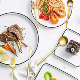 30-Piece Dazzle Color Portuguese Style Cutlery Set - Mirror Polished 410 Stainless Steel Dinnerware for 6 (Steak Knives Included) - Top-Down View