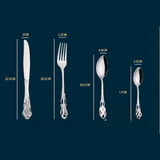 4Set / 16PCS Silver Royal Court Cutlery Set - Vintage Hollow Engraved 410 Stainless Steel Dinnerware with Gift Box - Side View