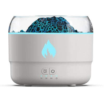 167 White Simulation Volcano Diffuser & Humidifier - Smart Timer Ultrasonic Mister with Volcano Lava Crack Shell and Colorful Light