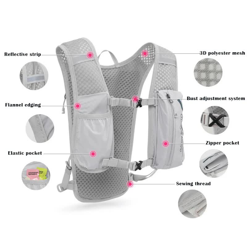 Black-Blue 5L Ultra-Light Hydration Running Vest - Quick-Dry Trail Running & Marathon Backpack with Night Reflective Safety