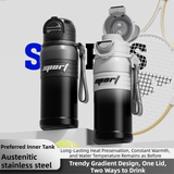 2-Pack Black 680ml Large Capacity Sports Insulated Tumbler - 316 Stainless Steel Straw Water Bottle, Dual-Use Lid for Travel & Outdoors - Front View