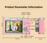 Pink 4K Compact Digital CCD Camera for Vlogging & Students - Portable Point and Shoot with 2.4-inch Rotating Screen, 8X Optical Zoom, and Anti-Shake - Top-Down View
