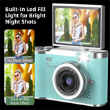 Black 4K Compact Digital CCD Camera for Vlogging & Students - Portable Point and Shoot with 2.4-inch Rotating Screen, 8X Optical Zoom, and Anti-Shake