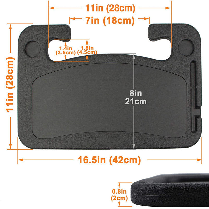 Black Multi-Functional Car Steering Wheel Tray - Portable Auto Desk for Eating, Laptop, and Drink Holder (42x28CM)