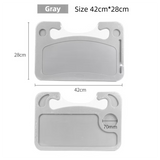 Grey Multi-Functional Car Steering Wheel Tray - Portable Auto Desk for Eating, Laptop, and Drink Holder (42x28CM)