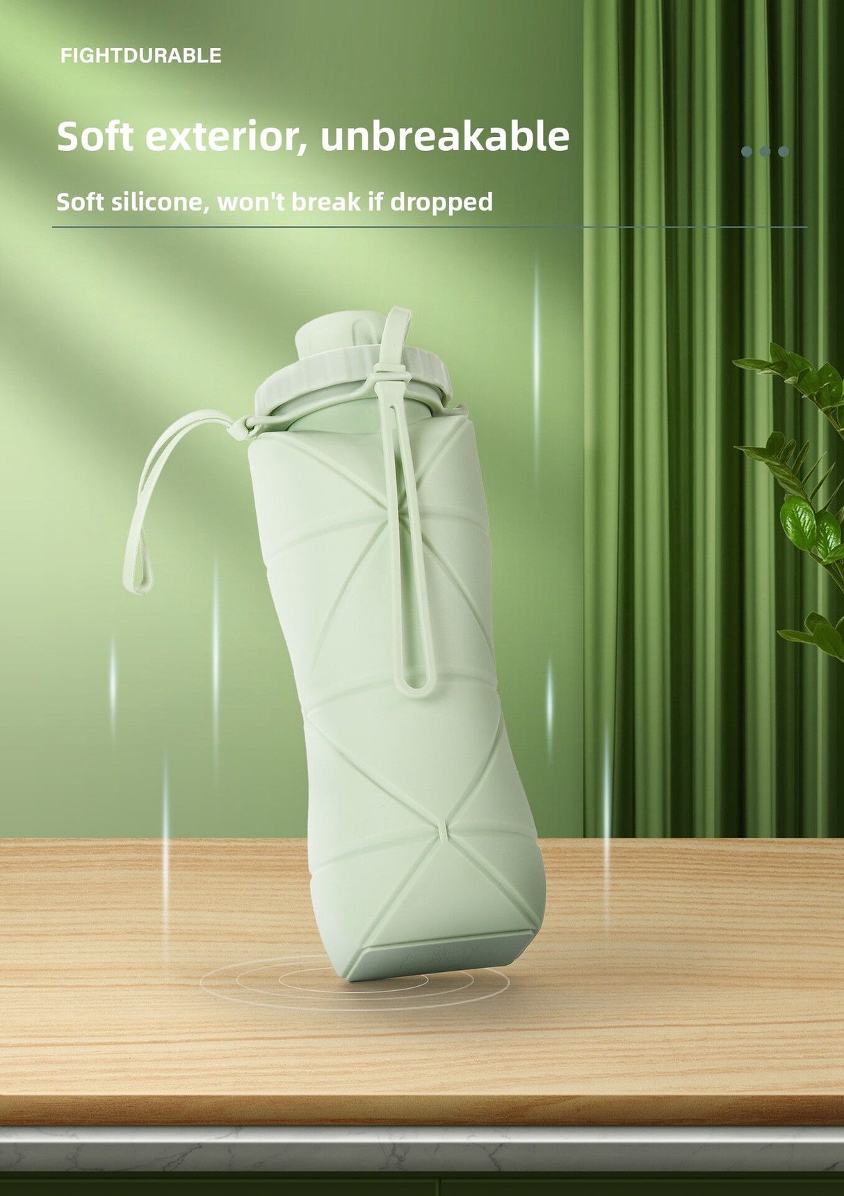 Blue Portable Food Grade Silicone Collapsible Sports Water Bottle 600ML - Folding down 80% , Low High Temperature Resistant