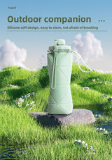 Grey Portable Food Grade Silicone Collapsible Sports Water Bottle 600ML - Folding down 80% , Low High Temperature Resistant - Low Angle