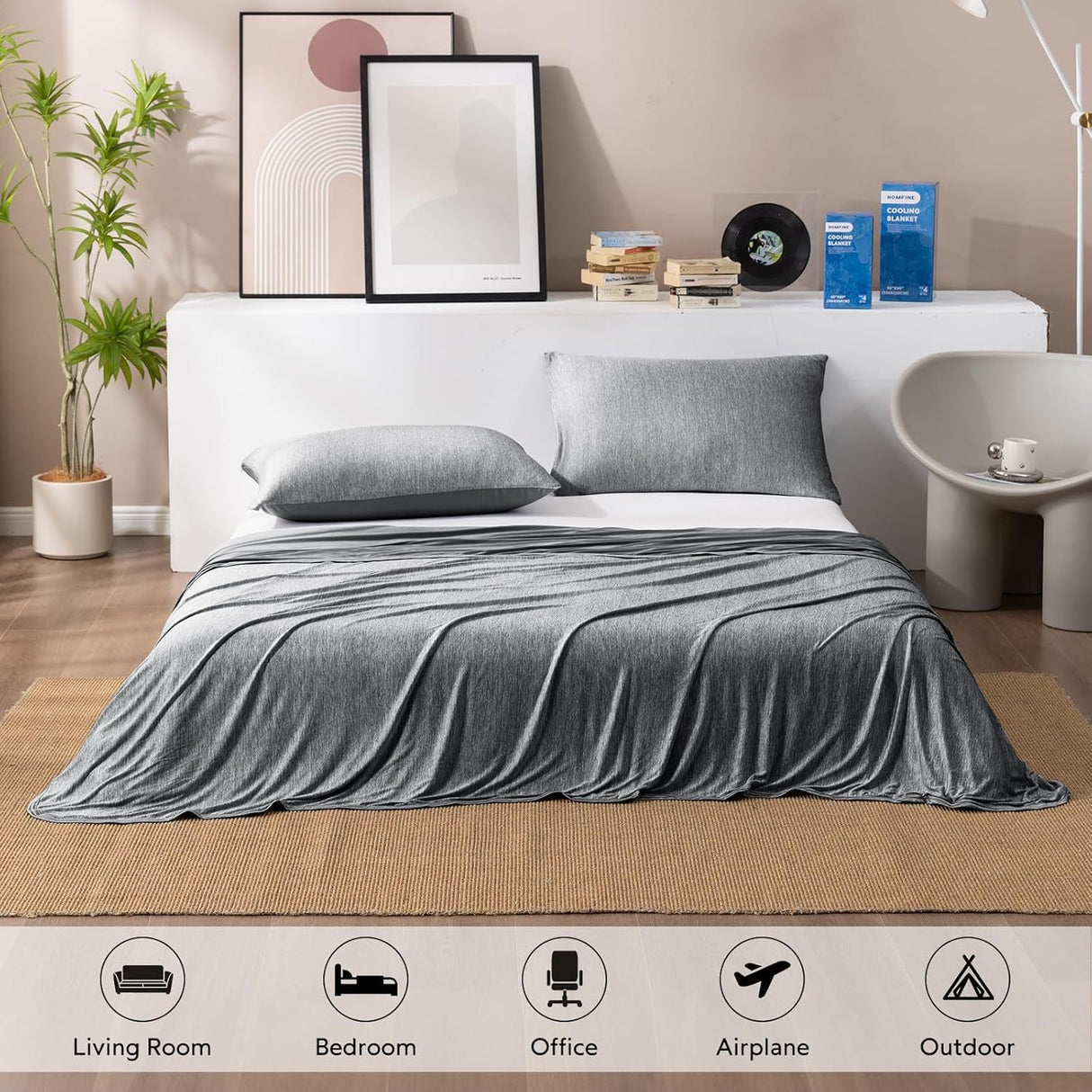 Dark Grey Cooling Throw Blanket 100x150CM - Ultra Lightweight Breathable All-Season Quilt, Hand / Machine Washable
