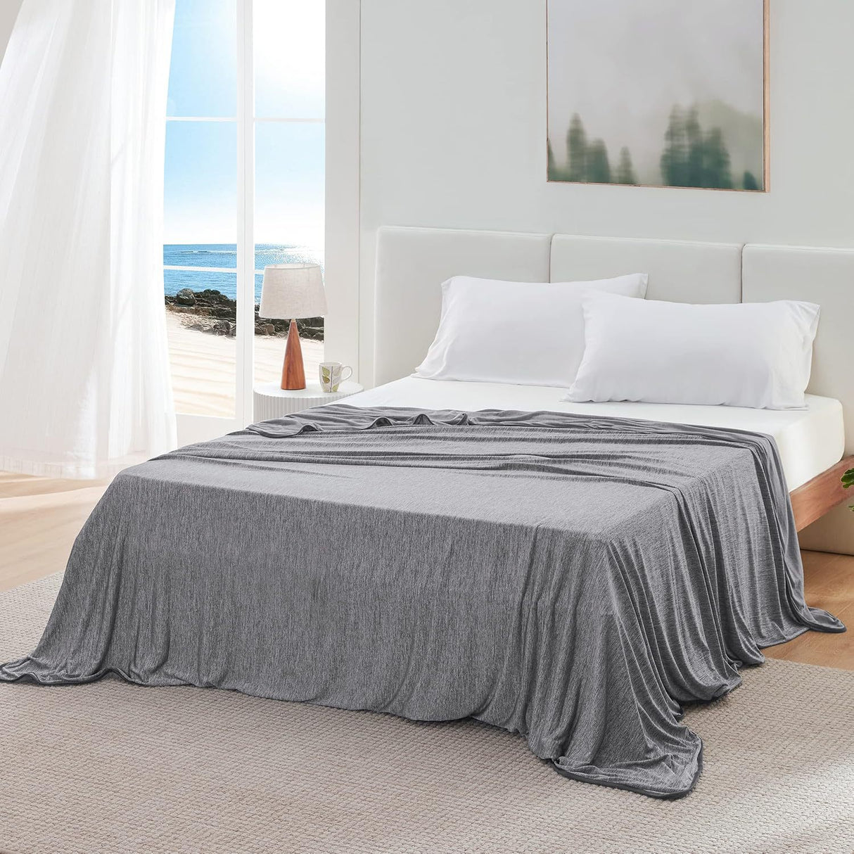 Blue Cooling Throw Blanket 100x150CM - Ultra Lightweight Breathable All-Season Quilt, Hand / Machine Washable