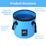 20L Blue Outdoor PVC Folding Water Bucket - Portable Fishing Barrel, Camping Water Storage, Car Washing Bag - Side View