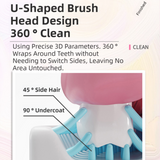 K18 Gray Raccoon 360° U-Shaped Electric Toothbrush Set for Teens/Adults 15 and Up Years Old - Silicone Soft Bristle Oral Cleaner with 6 Modes & 3 Large Brush Heads - Top-Down View