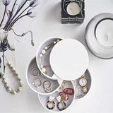 White 4-Layer Rotating Jewelry Storage Box - Dust-Proof Velvet Lined Organizer for Rings, Coins, and Hair Accessories (10x10CM) - Front View