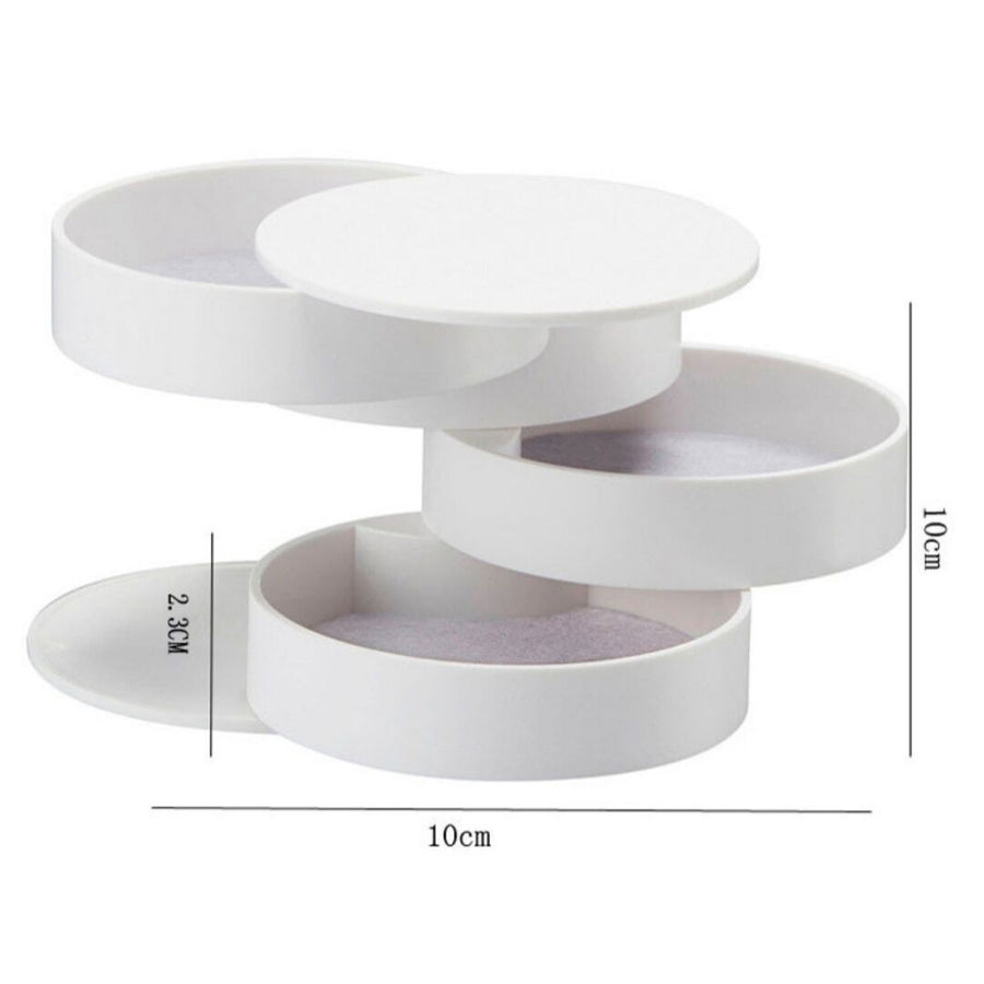 Black 4-Layer Rotating Jewelry Storage Box - Dust-Proof Velvet Lined Organizer for Rings, Coins, and Hair Accessories (10x10CM)