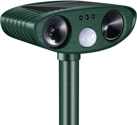 Classic Solar Powered Animal Repeller - PIR Sensor, Ultrasonic & Flashing Light Deterrent for Cats, Dogs, and