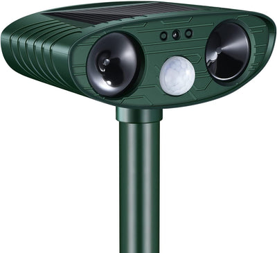 Classic Solar Powered Animal Repeller - PIR Sensor, Ultrasonic & Flashing Light Deterrent for Cats, Dogs, and Birds