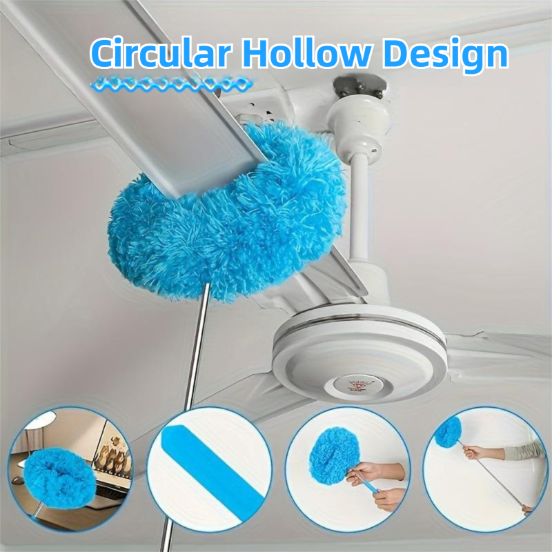 2-Pack Blue Telescopic Electrostatic Duster with 360° Hollow Ring Design - Fan Blade Cleaner, High Reach Dust Removal, Multi-Purpose