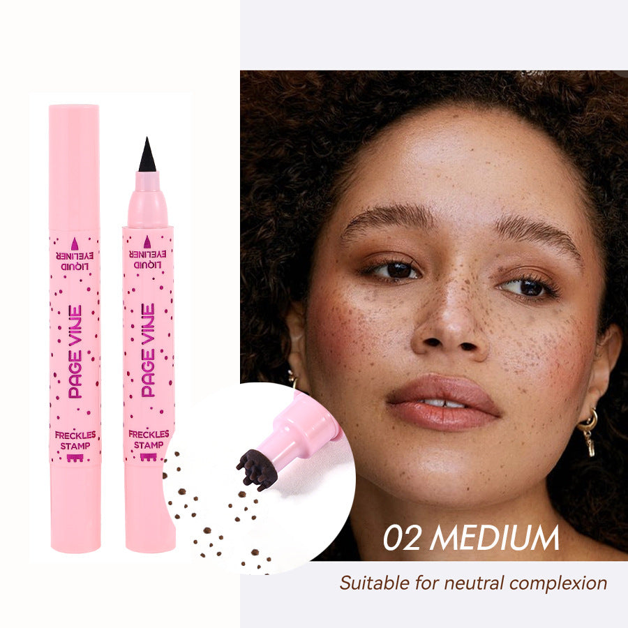 2-Pack #02 Medium 2-in-1 Double-Headed Freckle Pen & Eyeliner - Natural & Long-Lasting, Easy Coloring for Sun-Kissed Look