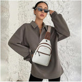 White Women's 3-Layer Zipped PU Chest Bag with Reversable Strap - Roomy But Not Nulky Single Shoulder Crossbody Bag - 45-Degree Angle