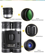 500x25 High Power HD Binoculars - Portable Concert Telescope with Phone Photography Capability, FMC Coated Optics - Front View