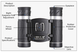 500x25 High Power HD Binoculars - Portable Concert Telescope with Phone Photography Capability, FMC Coated Optics - Rear View