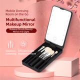 Pink Portable LED Makeup Mirror with Lights & Brushes (9x2.5x16CM) - Mini Foldable Desktop Vanity Mirror with Dual Color Temperature - Rear View